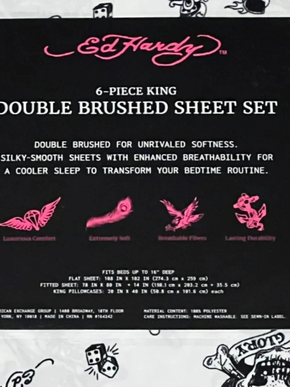 ED HARDY KING White Black Sheet Set 6pc New Tattoo Skull Dagger Tiger Y2K Grunge